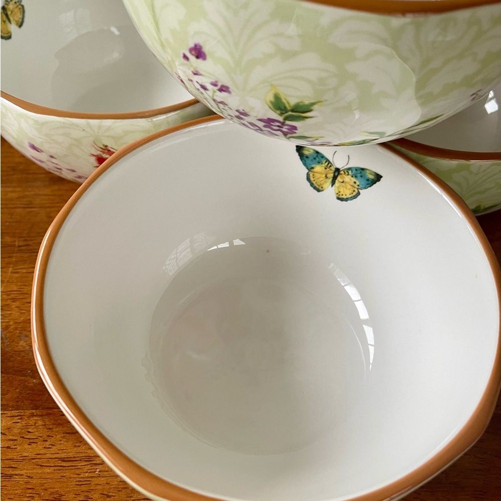 Set of 4 Pier One Botanical Garden Floral Earthenware Cereal Bowls 6” Excellent - Picture 3 of 10